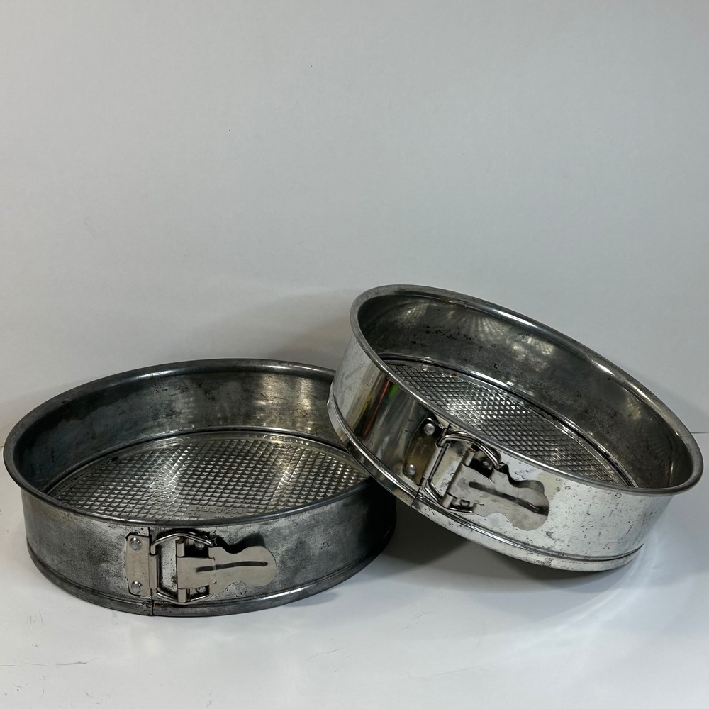 Kaiser Springform Pan Set 2 Piece 10 Inch and 9.5 Inch Waffle Bottom Silver Tin